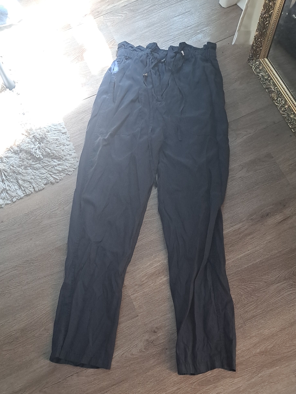 Zara Navy Drawstring Paperbag Waist Chinos